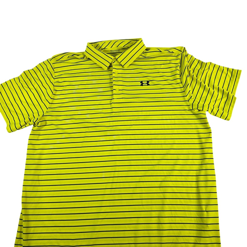Under Armour Playoff Polo Shirt Men's XXL Bright Yellow Black Stripe r Golf